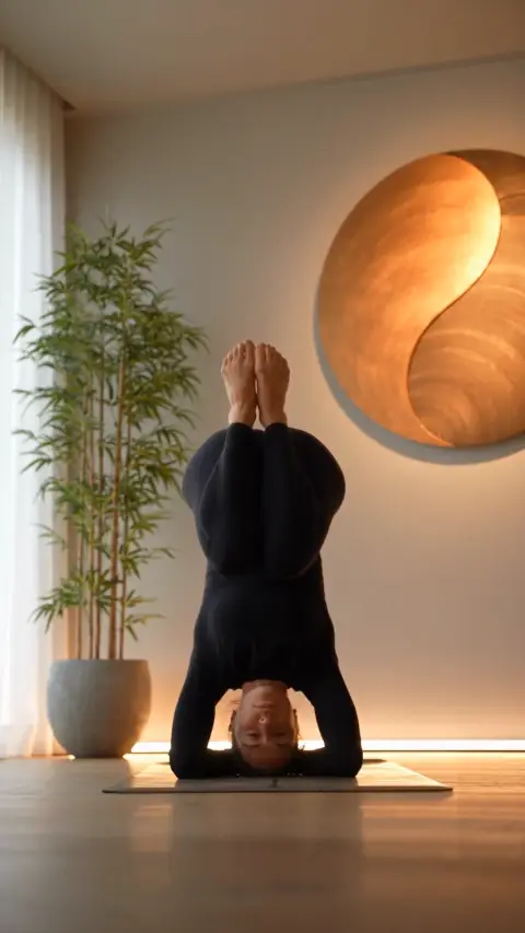 A headstand in a calm yoga studio, then the brand's bottle before a blooming peony: a reel remixed with the product